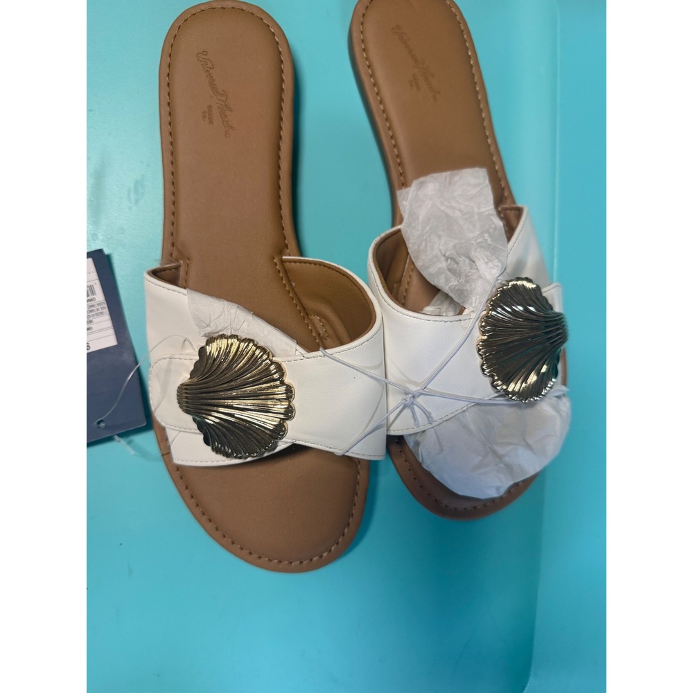 Universal Thread Nesryn White Gold Seashell Slide Sandals Womens 9.5 New